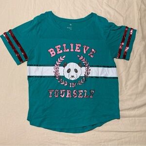 SO Teal Believe in Yourself Panda Short Sleeve Tee | Mermaid Sequins